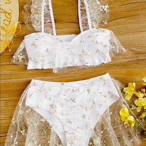 Floral white swim suit bride